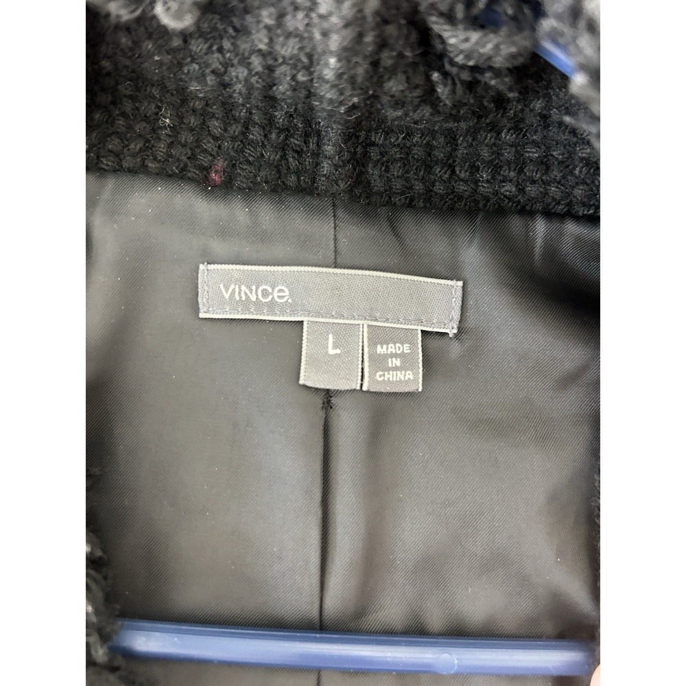 Vince Black Wool Tweed Leather Sleeves Zip Moto‎ Motorcycle Jacket Coat L - Picture 3 of 3